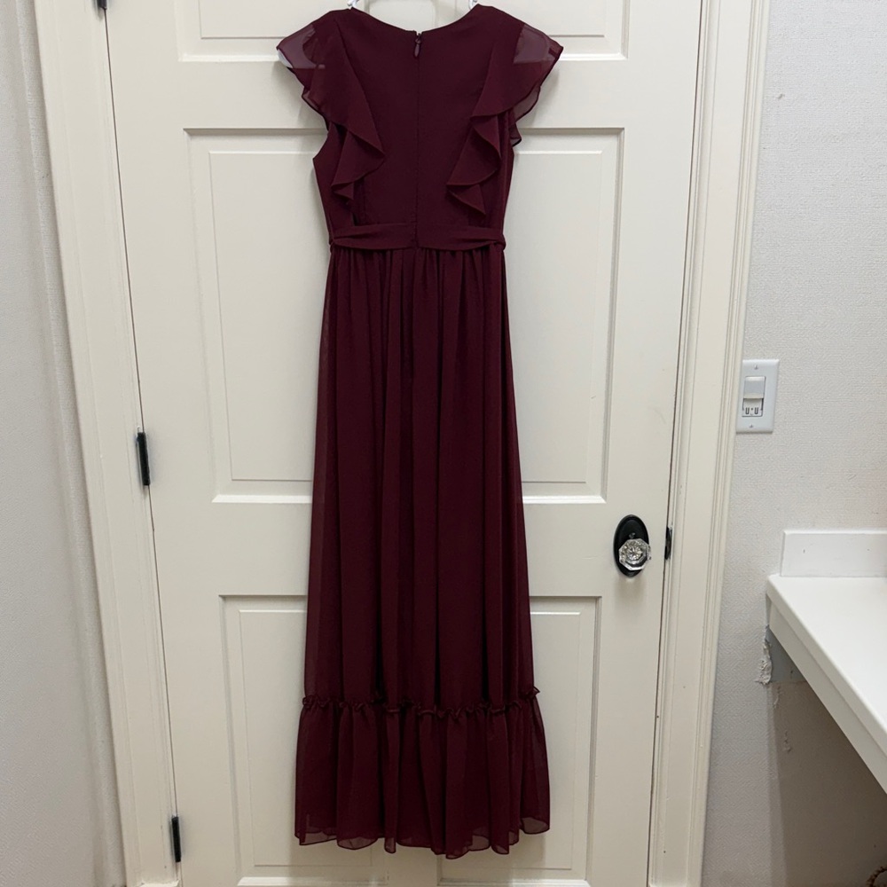 Azazie Jr Bridesmaid Cabernet Ruffle Maxi Dress - Picture 6 of 6